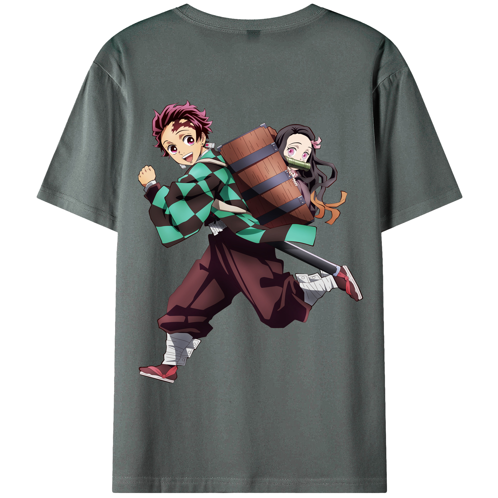 （画像用） 鬼滅の刃 竈門 炭治郎／かまど たんじろう Kamado Tanjirou 綿100％ メンズ半袖Tシャツ（バックプリント） 通気性